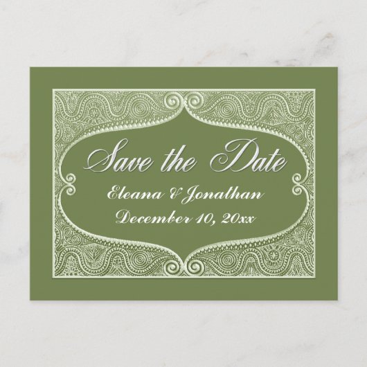 Sla de Datum Zilveren filigraan jade, salie Aankondigingskaart (Voorkant)