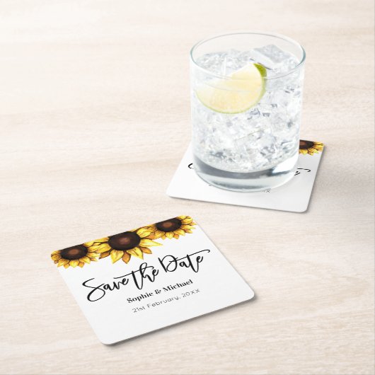 Sla de datum Zonnebloem bruiloft Kartonnen Onderzetters (Insitu)