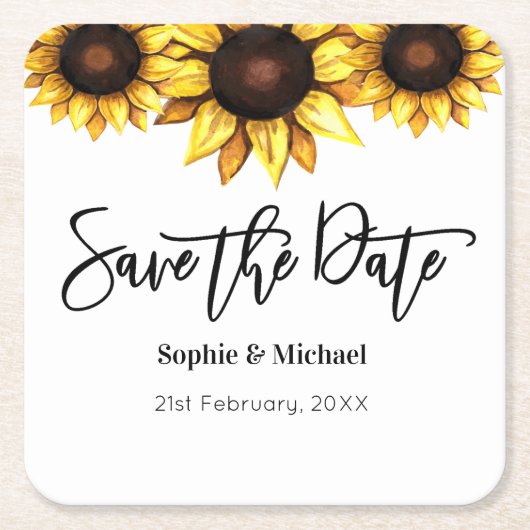 Sla de datum Zonnebloem bruiloft Kartonnen Onderzetters (Voorkant)