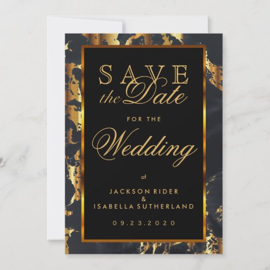 Sla de datum zwart en goudmarmer op save the date (Voorkant)