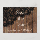 Sla de datum zwart faux kant en hout aankondigingskaart (Voorkant)