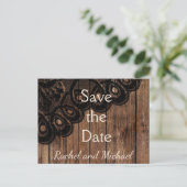 Sla de datum zwart faux kant en hout aankondigingskaart (Staand voorkant)