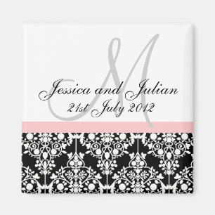 Sla de datum zwart/roze monogram Damask Trellis op Magneet