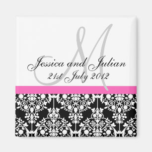 Sla de datum zwart/roze monogram Damask Trellis op Magneet