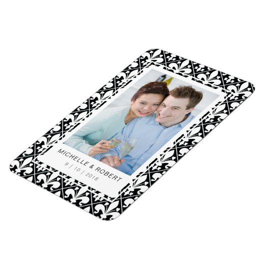 Sla de datum zwart-wit Fleur de Lis Pattern Magneet (Linkerzijde)