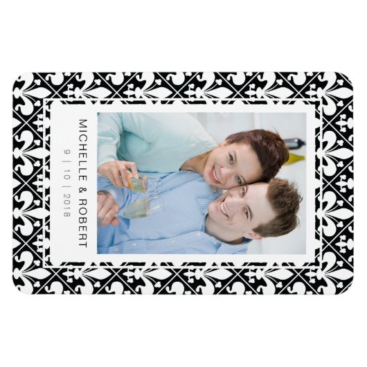 Sla de datum zwart-wit Fleur de Lis Pattern Magneet (Horizontaal)