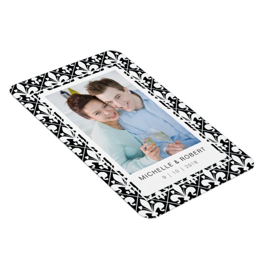 Sla de datum zwart-wit Fleur de Lis Pattern Magneet (Rechterzijde)