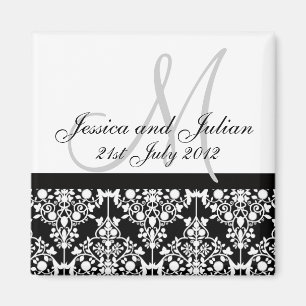 Sla de datum zwart-wit-monogram Damask Trellis op Magneet