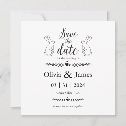 Sla de datum zwart-wit paasbruiloft op save the date (Voorkant)