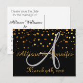 Sla de datum zwarte en Gold Glitter Faux-Folie op Aankondigingskaart (Voorkant / Achterkant)
