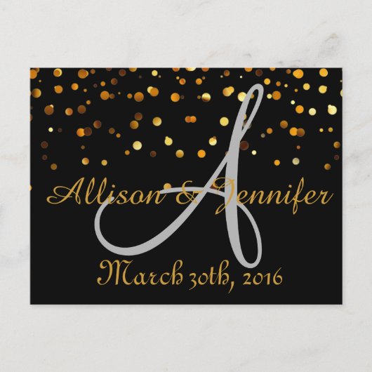 Sla de datum zwarte en Gold Glitter Faux-Folie op Aankondigingskaart (Voorkant)