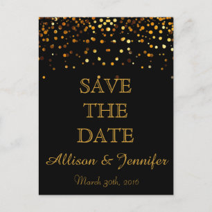 Sla de datum zwarte en Gold Glitter Faux-Folie op Aankondigingskaart