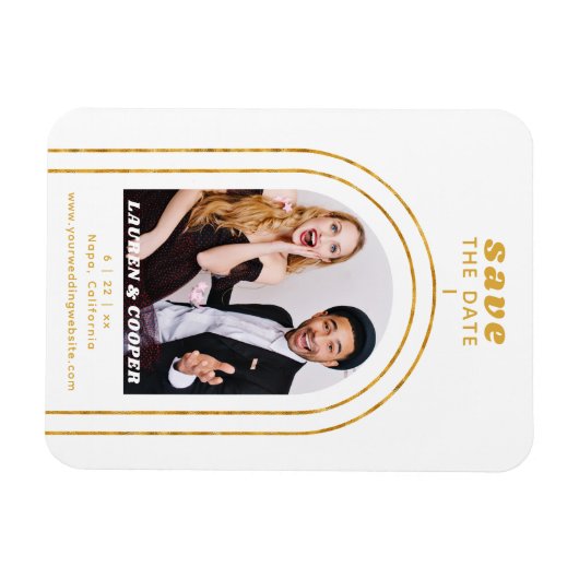 Sla de datum zwarte goudkleurige deco-bruiloft op magneet (Horizontaal)