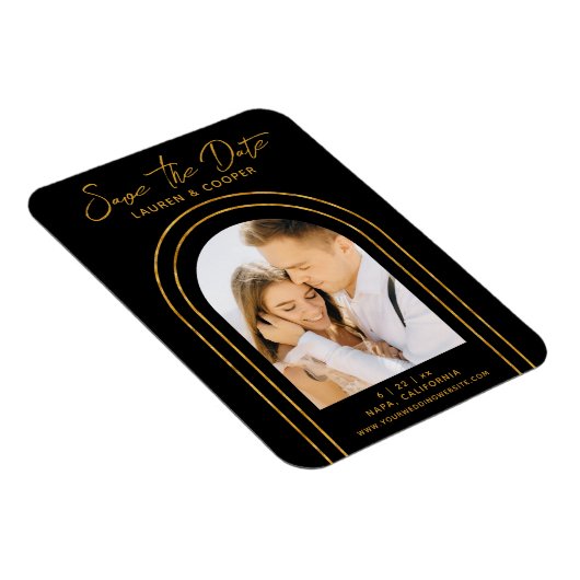 Sla de datum zwarte goudkleurige deco-bruiloft op magneet (Rechterzijde)