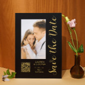 Sla de datum zwarte goudsmeulende moderne bruiloft