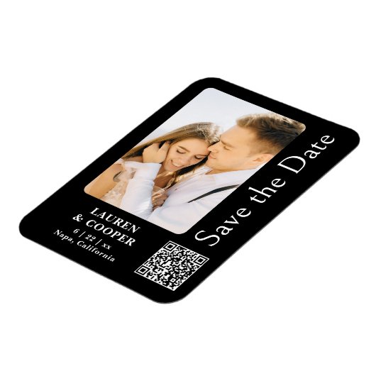 Sla de datum zwarte goudsmeulende moderne bruiloft magneet (Linkerzijde)