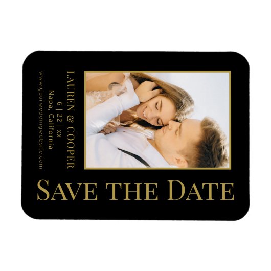 Sla de datum zwarte goudsmeulende moderne bruiloft magneet (Horizontaal)