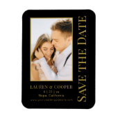 Sla de datum zwarte goudsmeulende moderne bruiloft magneet (Verticaal)