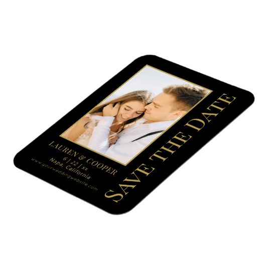 Sla de datum zwarte goudsmeulende moderne bruiloft magneet (Linkerzijde)
