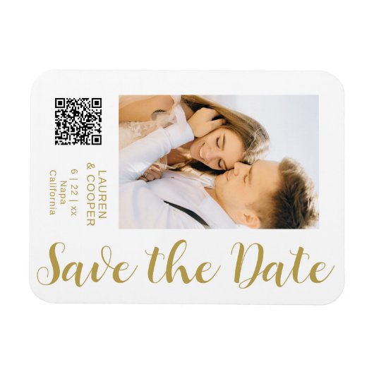 Sla de datum zwarte goudsmeulende moderne bruiloft magneet (Horizontaal)