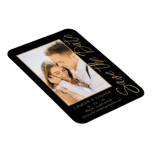 Sla de datum zwarte goudsmeulende moderne bruiloft magneet (Rechterzijde)