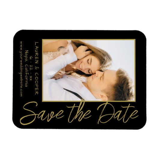 Sla de datum zwarte goudsmeulende moderne bruiloft magneet (Horizontaal)