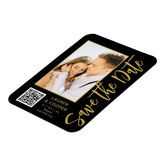 Sla de datum zwarte goudsmeulende moderne bruiloft magneet (Linkerzijde)