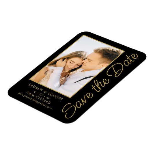 Sla de datum zwarte goudsmeulende moderne bruiloft magneet (Linkerzijde)