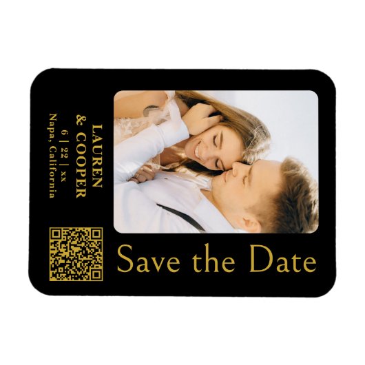 Sla de datum zwarte goudsmeulende moderne bruiloft magneet (Horizontaal)