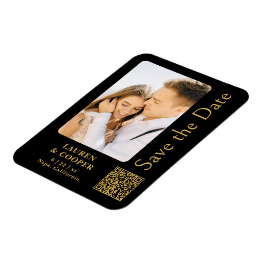 Sla de datum zwarte goudsmeulende moderne bruiloft magneet (Linkerzijde)