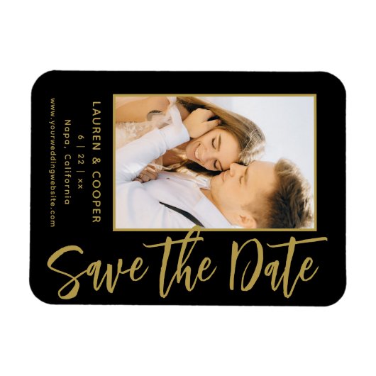 Sla de datum zwarte goudsmeulende moderne bruiloft magneet (Horizontaal)