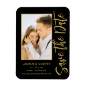 Sla de datum zwarte goudsmeulende moderne bruiloft magneet (Verticaal)