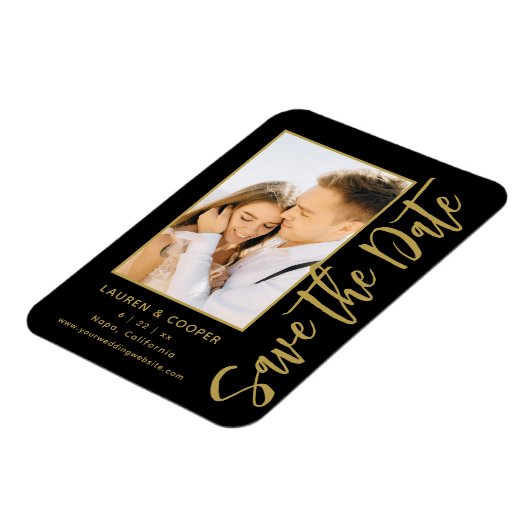 Sla de datum zwarte goudsmeulende moderne bruiloft magneet (Linkerzijde)