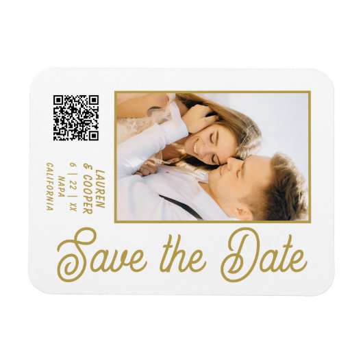 Sla de datum zwarte goudsmeulende moderne bruiloft magneet (Horizontaal)