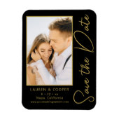 Sla de datum zwarte goudsmeulende moderne bruiloft magneet (Verticaal)