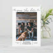 Sla de datum zwarte witte bruiloft op persoonlijke save the date (Staand voorkant)