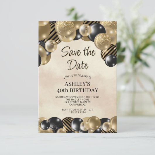 Sla de datumballonnen 40e verjaardag op kaart (Staand voorkant)