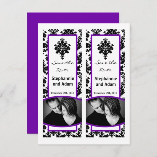 Sla de datumboekmarkering voor zwarte Paarse Damas Aankondigingskaart (Voorkant / Achterkant)