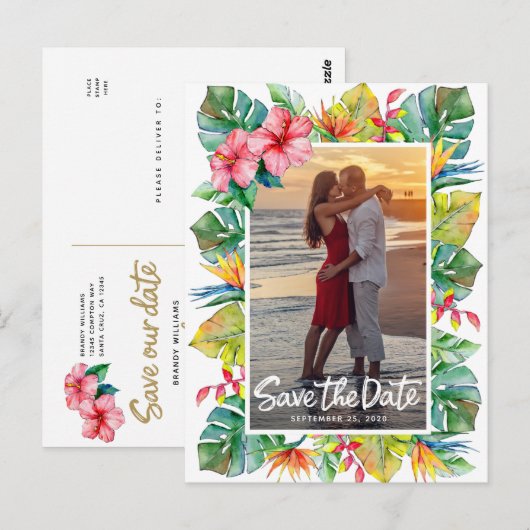Sla de datumbruiloft op | Foto tropisch Briefkaart (Voorkant / Achterkant)