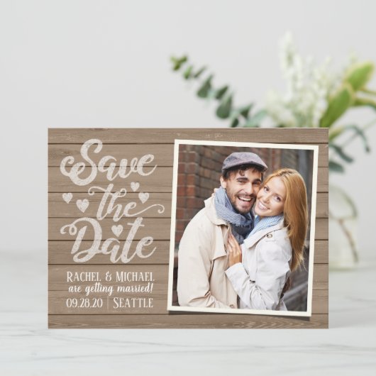 Sla de datumbruiloft op | Foto van Rustic Wood Kaart (Staand voorkant)