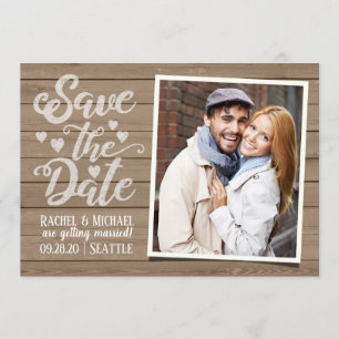 Sla de datumbruiloft op Foto van Rustic Wood Kaart