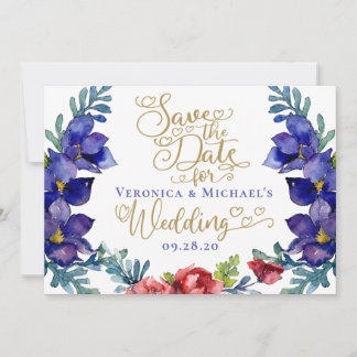 Sla de datumbruiloft op | Geluk in Floral en scrip Kaart