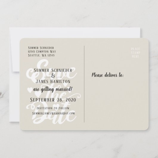 Sla de datumbruiloft op | Handgeschreven Script-ha Kaart (Achterkant)