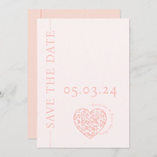 Sla de Datumkaart met haardvorm QR-code op Save The Date (Voorkant / Achterkant)