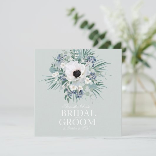 Sla de datumkaart wit anemoon salie groen op kaart (Staand voorkant)