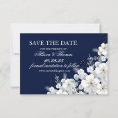 Sla de datumkaart wit bloem sakura marine blauw save the date (Voorkant)