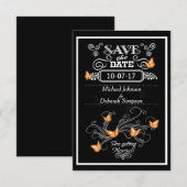 Sla de datumkaarten krijtbord Oranje vlinders op Save The Date (Voorkant / Achterkant)