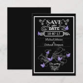 Sla de datumkaarten krijtbord Paarse vlinders op Save The Date (Voorkant / Achterkant)