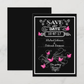 Sla de datumkaarten krijtbord roze vlinders save the date (Voorkant / Achterkant)