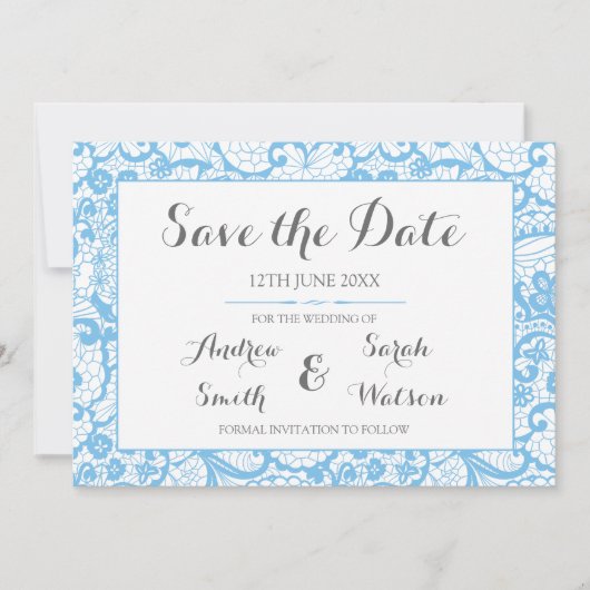 Sla de datumkaarten op, Blue Lace Design Save The Date (Voorkant)